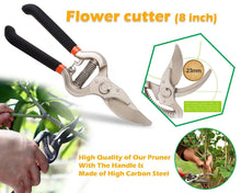 Load image into Gallery viewer, Your Brand Gardening Tools - Reusable Rubber Gloves, Pruners Scissor(Flower Cutter) & Garden Tool Wooden Handle (3pcs-Hand Cultivator, Small Trowel, Garden Fork)